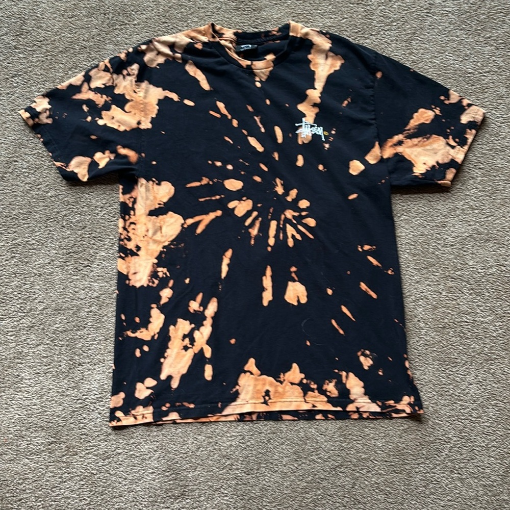 black and orange tie-die stussy t shirt size large